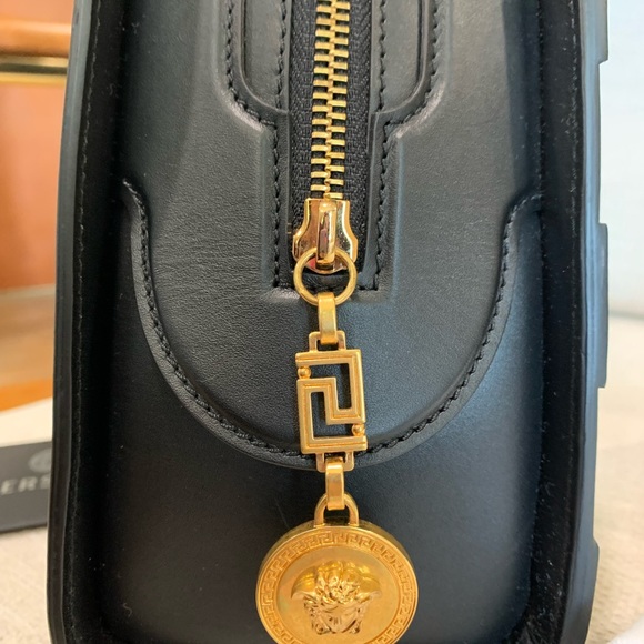 Large Versace Black Leather and Gold Handbag - Picture 4 of 6